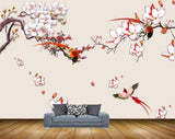 Avikalp MWZ1607 White Pink Flowers Birds 3D HD Wallpaper