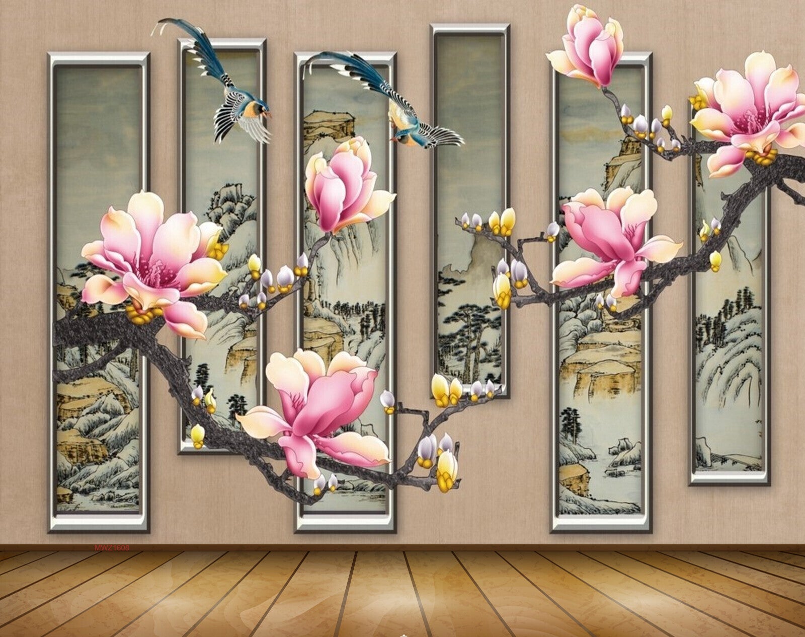 Avikalp MWZ1608 Pink White Flowers Branches 3D HD Wallpaper