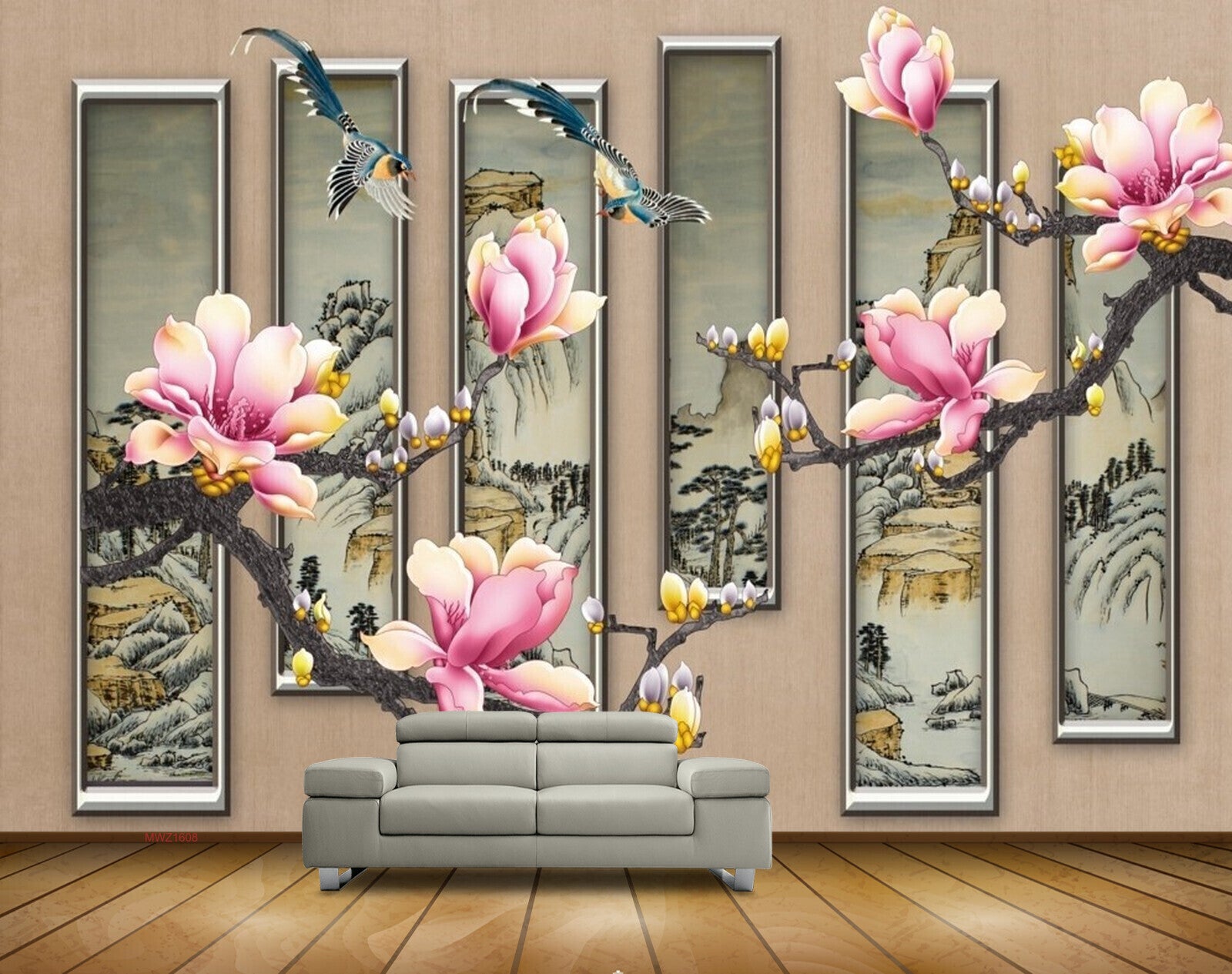 Avikalp MWZ1608 Pink White Flowers Branches 3D HD Wallpaper