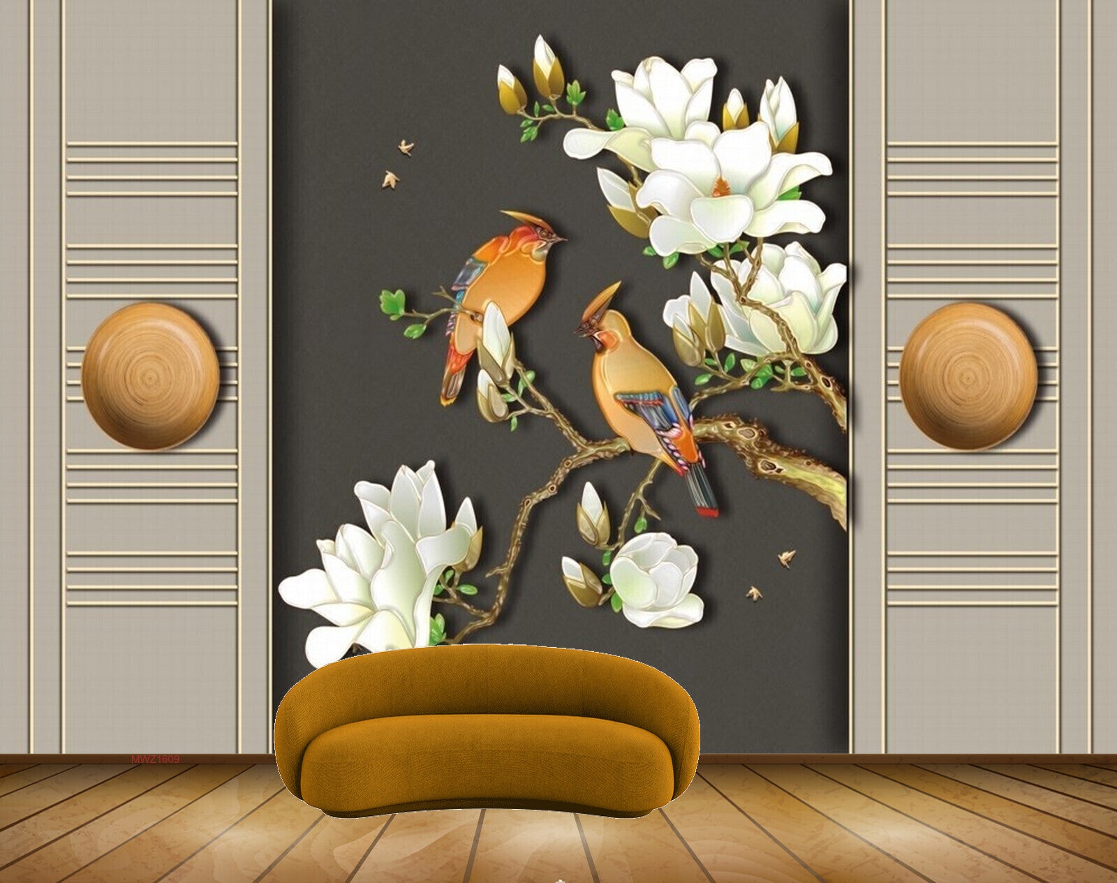 Avikalp MWZ1609 White Flowers Birds HD Wallpaper