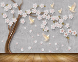 Avikalp MWZ1610 White Flowers Birds 3D HD Wallpaper