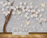 Avikalp MWZ1610 White Flowers Birds 3D HD Wallpaper