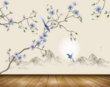 Avikalp MWZ1612 White Blue Flowers Birds 3D HD Wallpaper