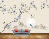 Avikalp MWZ1612 White Blue Flowers Birds 3D HD Wallpaper