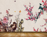 Avikalp MWZ1615 Pink White Flowers Butterflies Birds Branches 3D HD Wallpaper