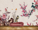 Avikalp MWZ1615 Pink White Flowers Butterflies Birds Branches 3D HD Wallpaper