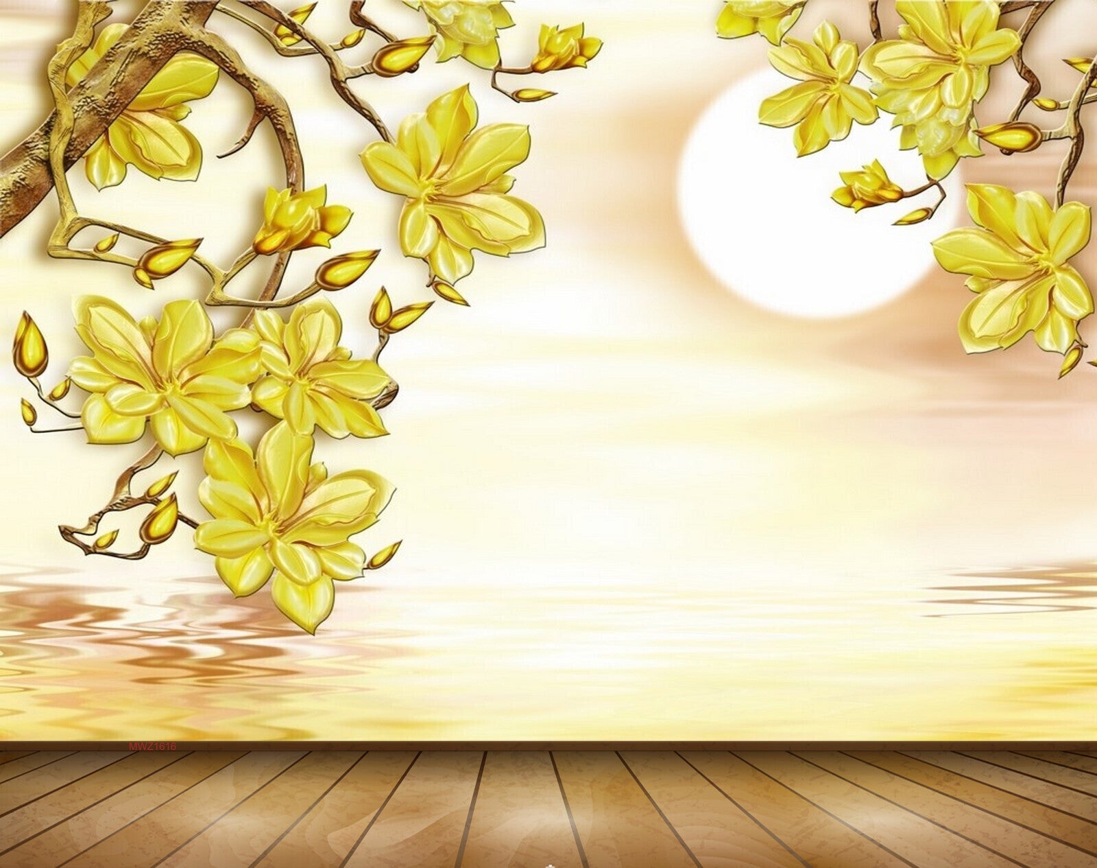 Avikalp MWZ1616 Yellow Flowers Sun River 3D HD Wallpaper