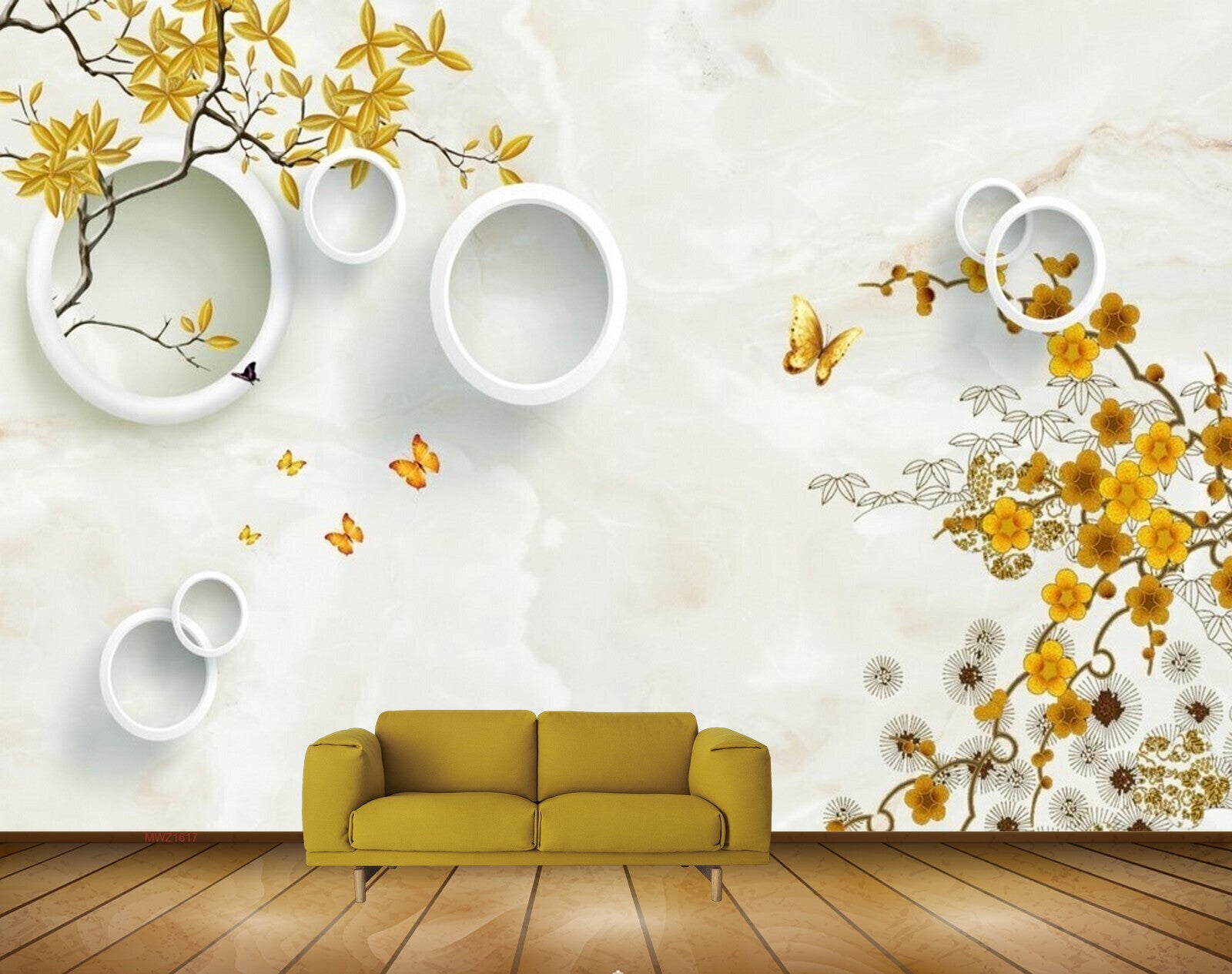 Avikalp MWZ1617 Yellow Flowers Butterflies Trees HD Wallpaper
