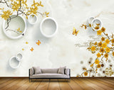 Avikalp MWZ1617 Yellow Flowers Butterflies Trees 3D HD Wallpaper