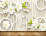 Avikalp MWZ1618 White Flowers Butterflies 3D HD Wallpaper