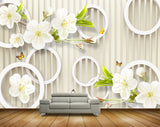 Avikalp MWZ1618 White Flowers Butterflies 3D HD Wallpaper