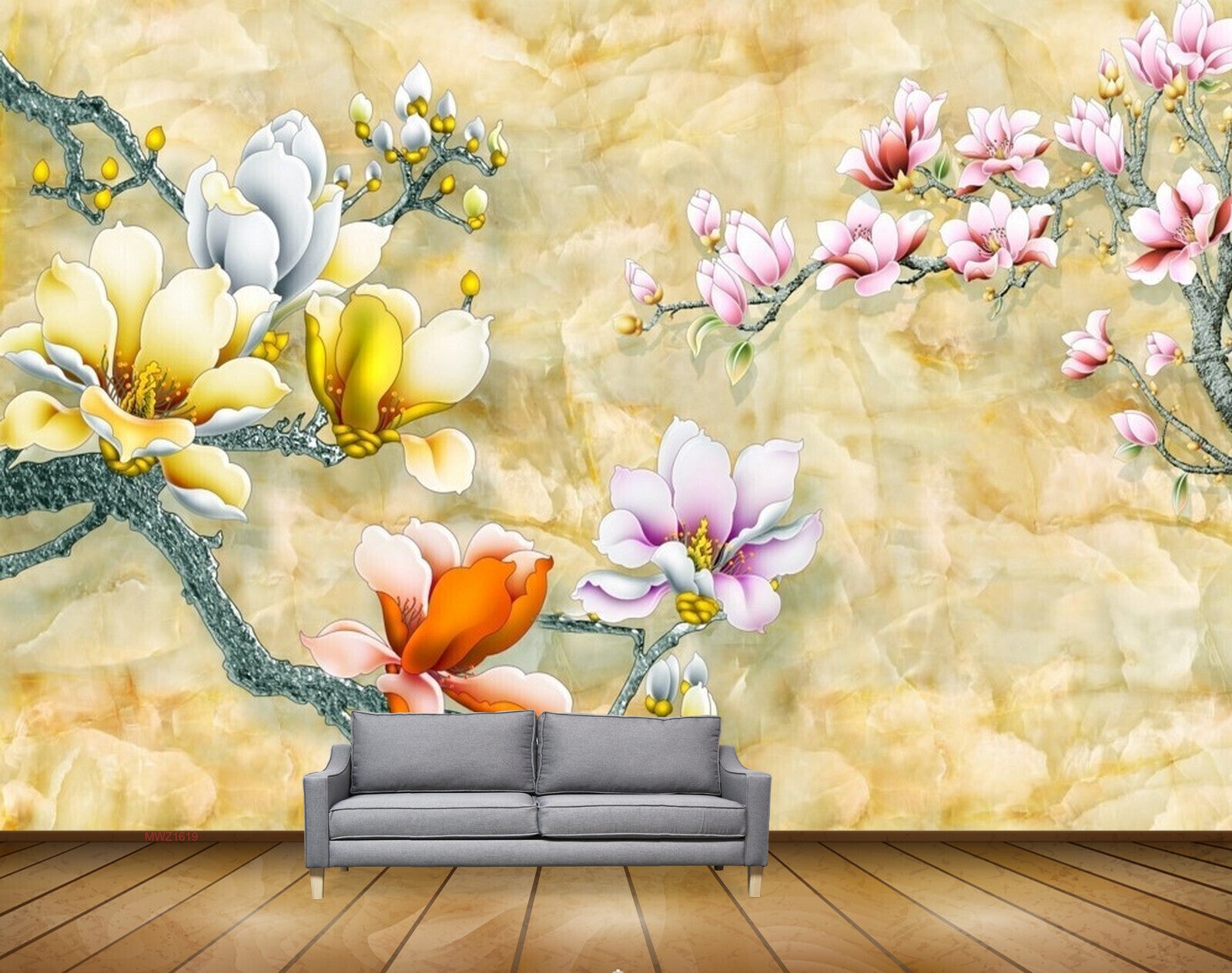 Avikalp MWZ1619 White Pink Orange Flowers HD Wallpaper