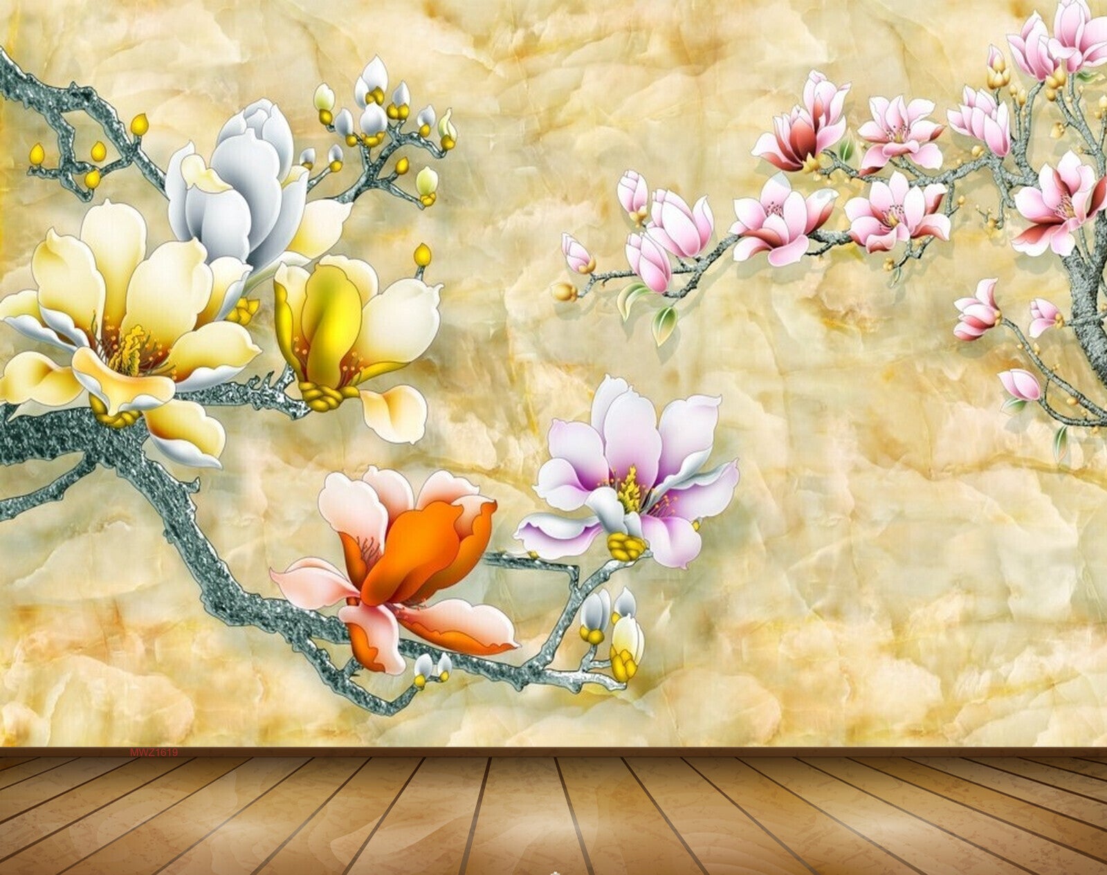 Avikalp MWZ1619 White Pink Orange Flowers 3D HD Wallpaper