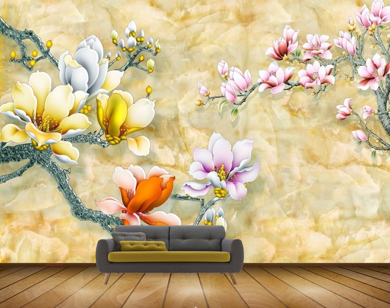 Avikalp MWZ1619 White Pink Orange Flowers 3D HD Wallpaper