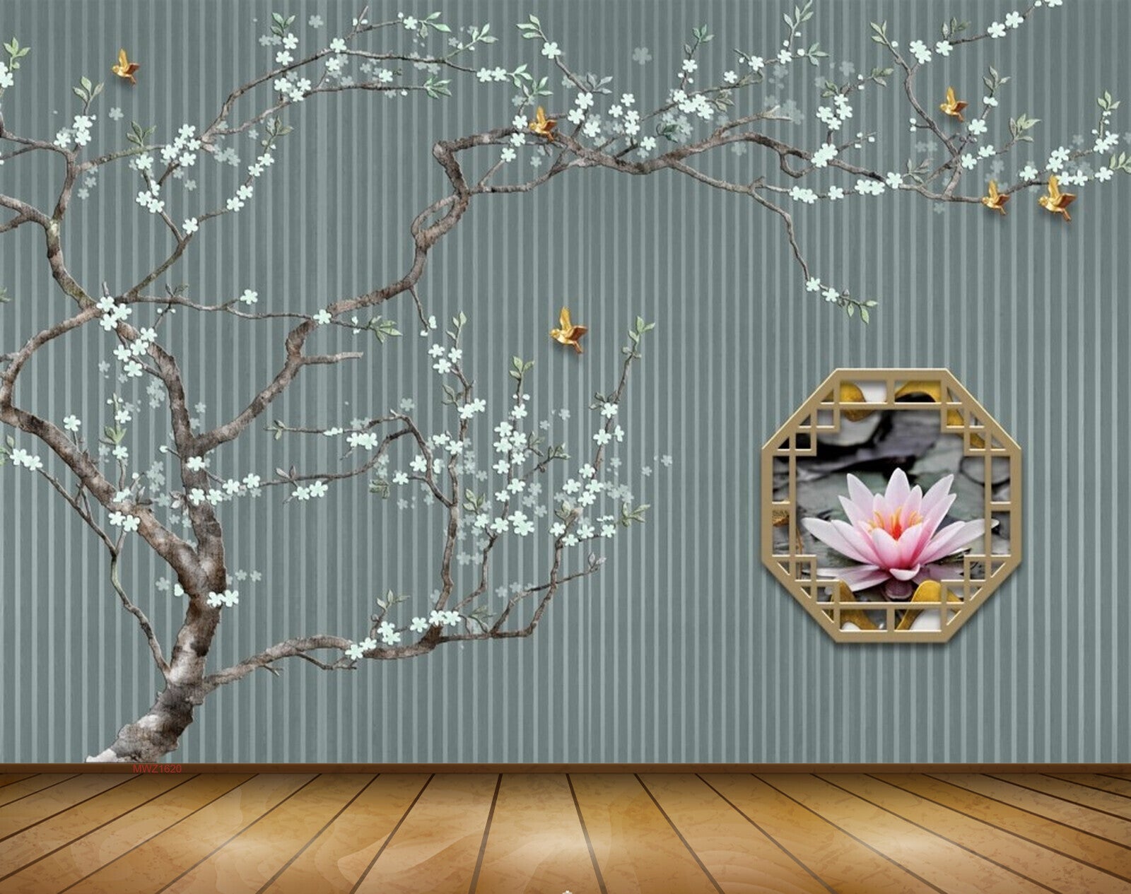 Avikalp MWZ1620 Pink White Lotus Flowers Butterflies 3D HD Wallpaper