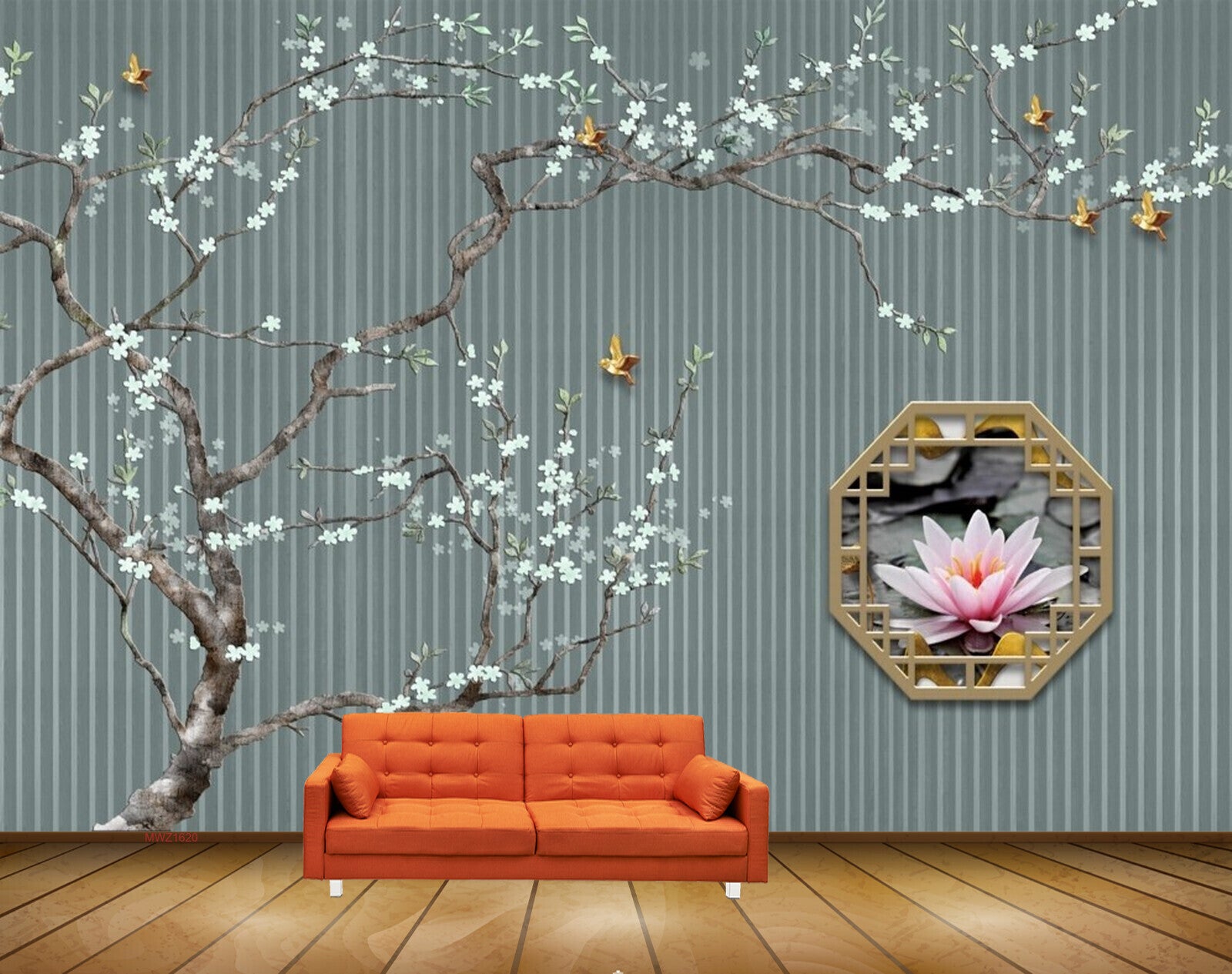 Avikalp MWZ1620 Pink White Lotus Flowers Butterflies 3D HD Wallpaper