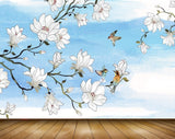 Avikalp MWZ1621 White Flowers Birds 3D HD Wallpaper