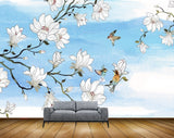 Avikalp MWZ1621 White Flowers Birds 3D HD Wallpaper