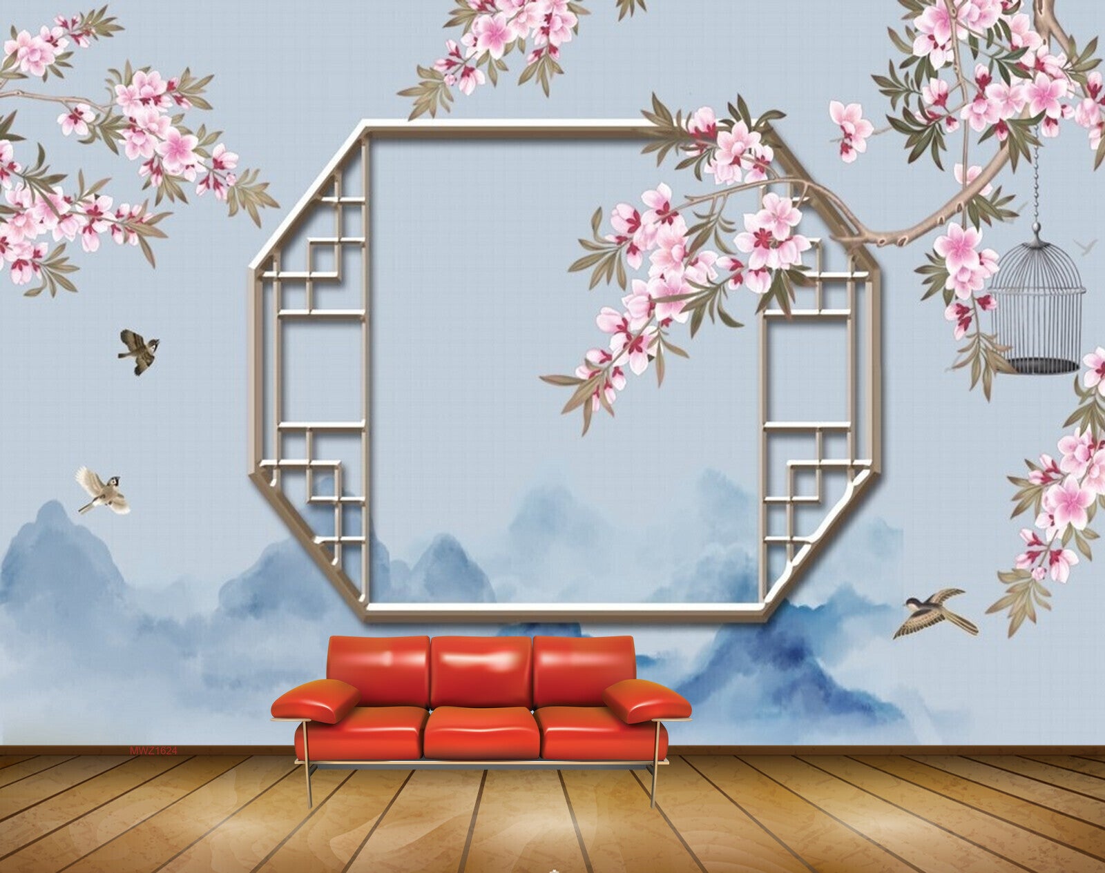 Avikalp MWZ1624 Pink White Flowers Birds HD Wallpaper