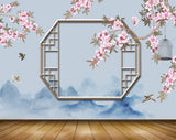 Avikalp MWZ1624 Pink White Flowers Birds 3D HD Wallpaper