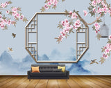 Avikalp MWZ1624 Pink White Flowers Birds 3D HD Wallpaper