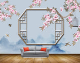 Avikalp MWZ1624 Pink White Flowers Birds 3D HD Wallpaper