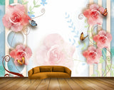 Avikalp MWZ1626 Pink Rose Flowers Butterflies HD Wallpaper