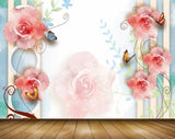 Avikalp MWZ1626 Pink Rose Flowers Butterflies 3D HD Wallpaper