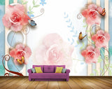 Avikalp MWZ1626 Pink Rose Flowers Butterflies 3D HD Wallpaper