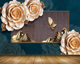 Avikalp MWZ1627 White Golden Flowers Butterflies 3D HD Wallpaper