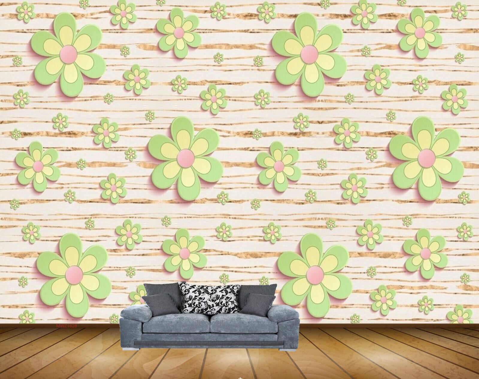 Avikalp MWZ1628 Green Pink Flowers 3D HD Wallpaper