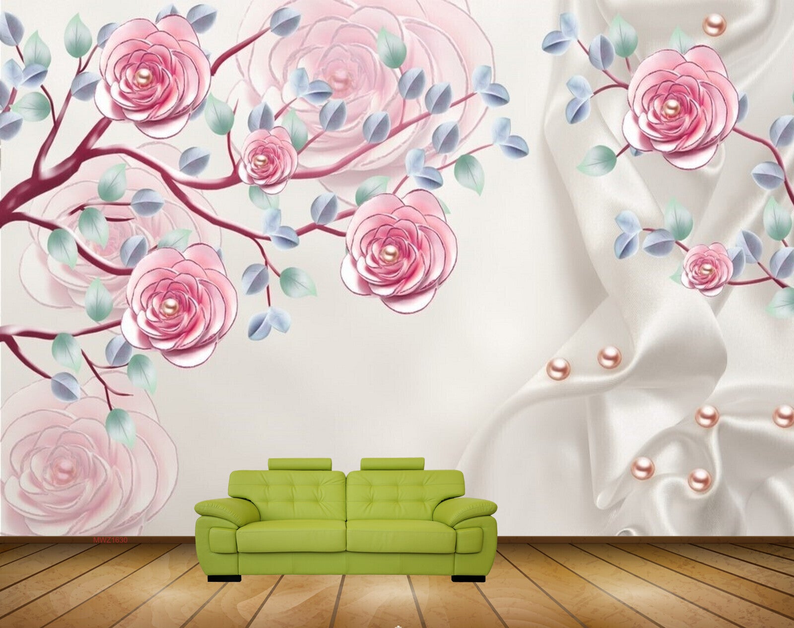 Avikalp MWZ1630 Pink Flowers Pearls Branches HD Wallpaper