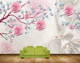 Avikalp MWZ1630 Pink Flowers Pearls Branches HD Wallpaper