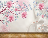 Avikalp MWZ1630 Pink Flowers Pearls Branches 3D HD Wallpaper