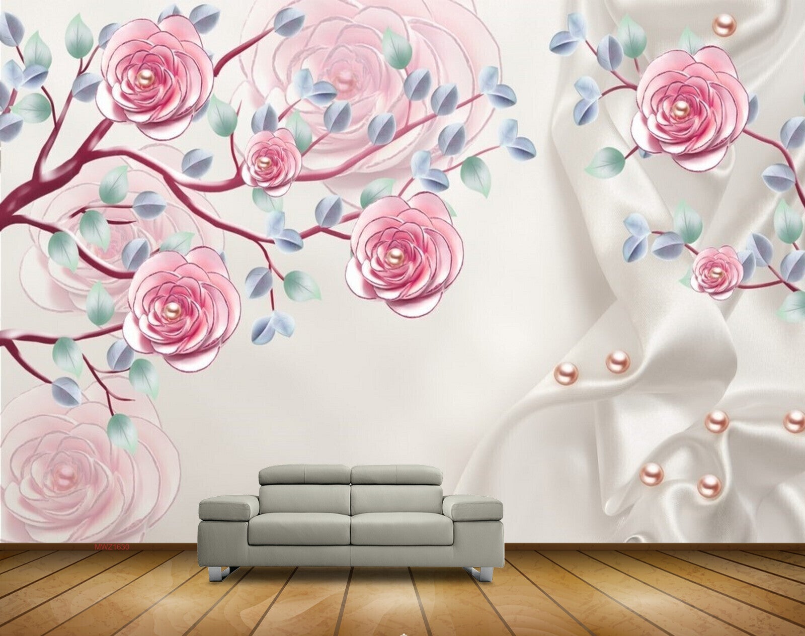 Avikalp MWZ1630 Pink Flowers Pearls Branches 3D HD Wallpaper