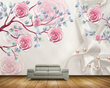 Avikalp MWZ1630 Pink Flowers Pearls Branches 3D HD Wallpaper