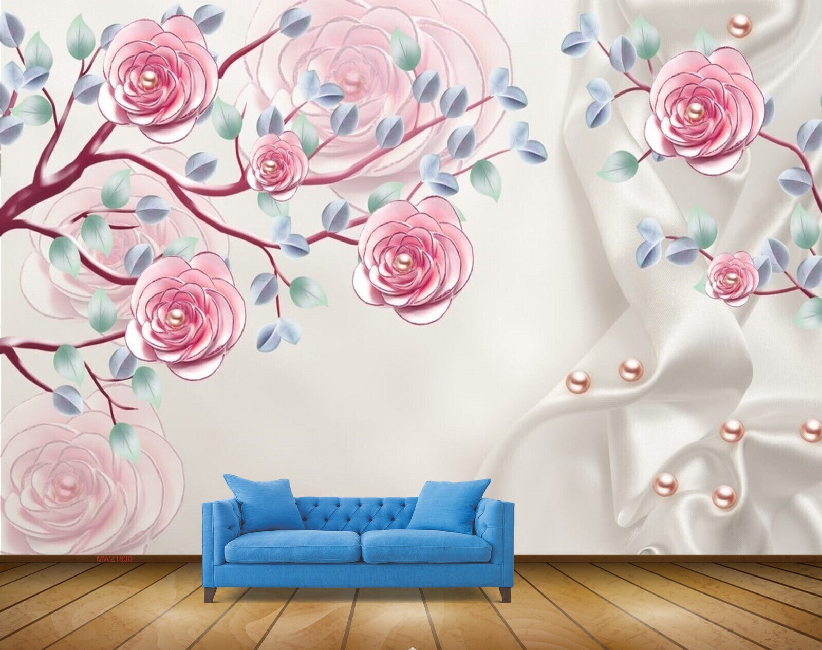 Avikalp MWZ1630 Pink Flowers Pearls Branches 3D HD Wallpaper