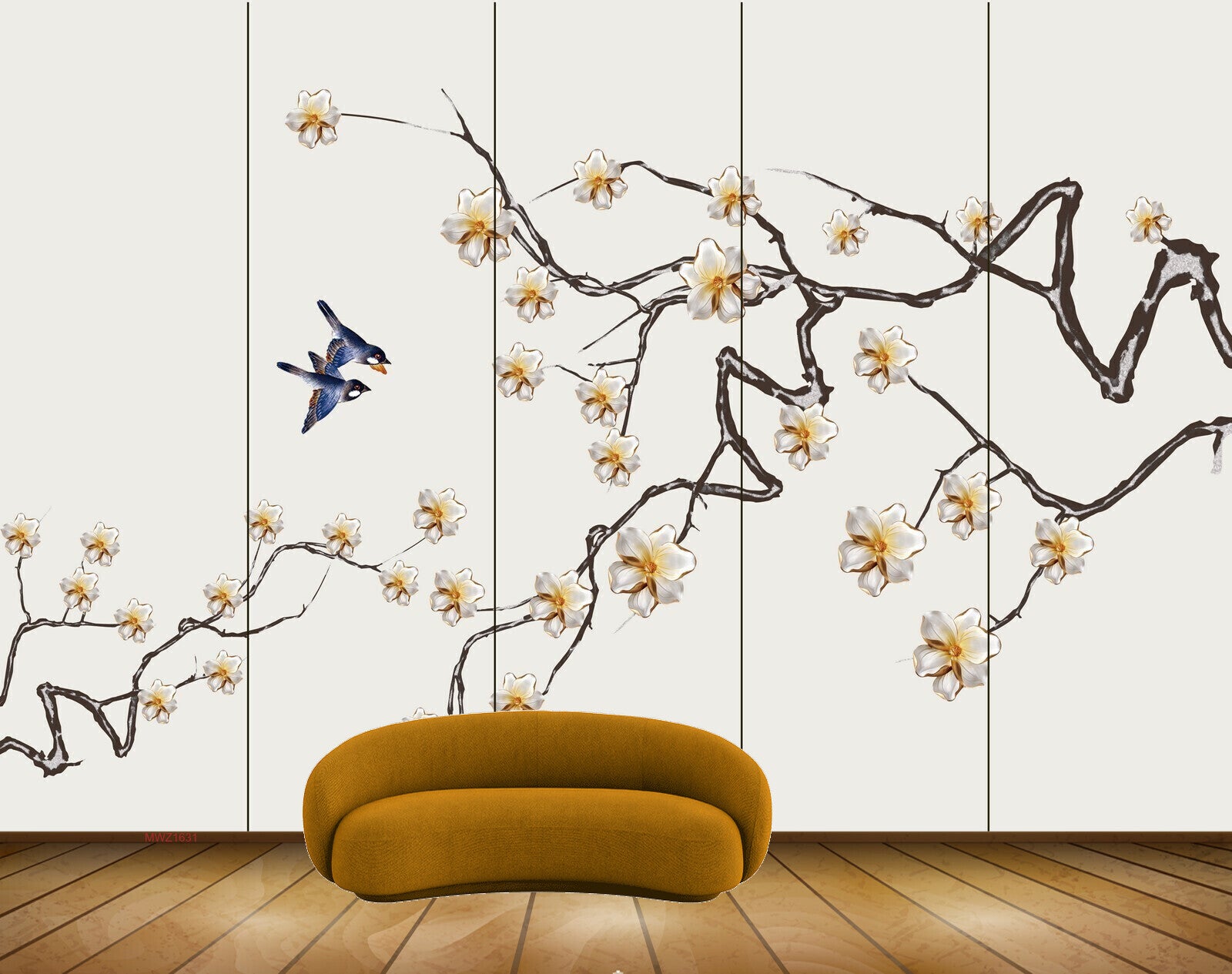 Avikalp MWZ1631 White Yellow Flowers Birds 3D HD Wallpaper