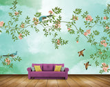 Avikalp MWZ1632 Peach Flowers Leaves Birds HD Wallpaper