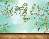 Avikalp MWZ1632 Peach Flowers Leaves Birds 3D HD Wallpaper