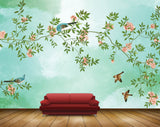 Avikalp MWZ1632 Peach Flowers Leaves Birds 3D HD Wallpaper
