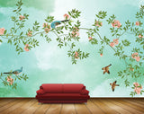 Avikalp MWZ1632 Peach Flowers Leaves Birds 3D HD Wallpaper