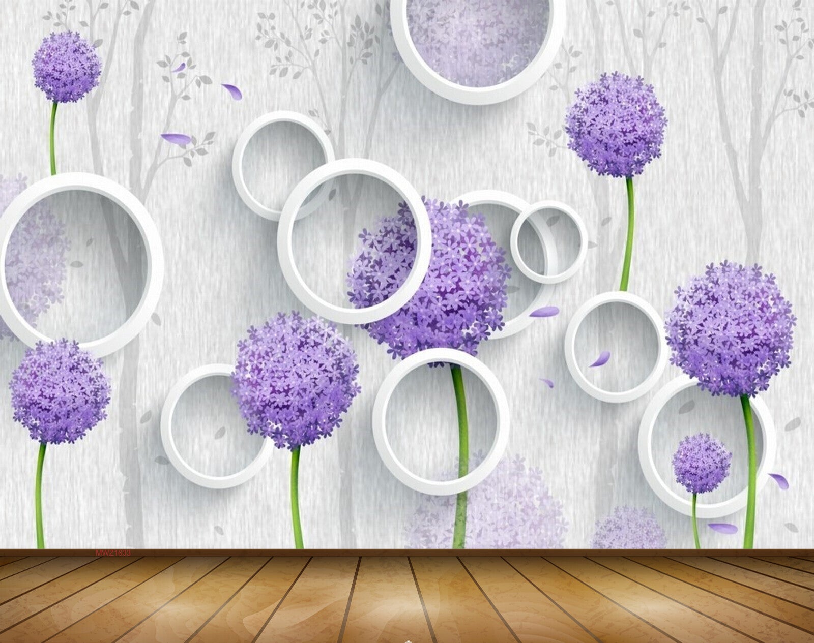 Avikalp MWZ1633 Purple White Flowers 3D HD Wallpaper