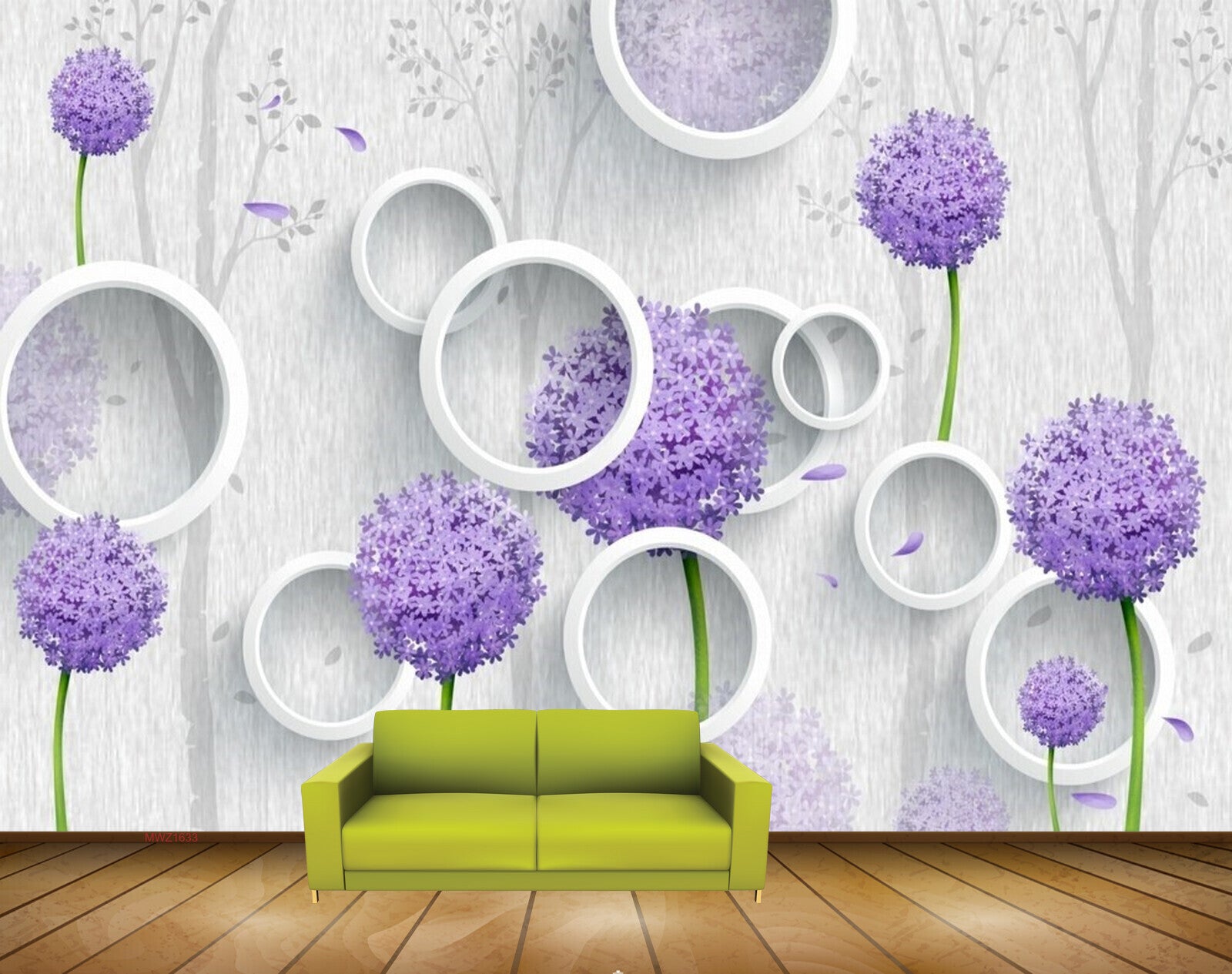 Avikalp MWZ1633 Purple White Flowers 3D HD Wallpaper