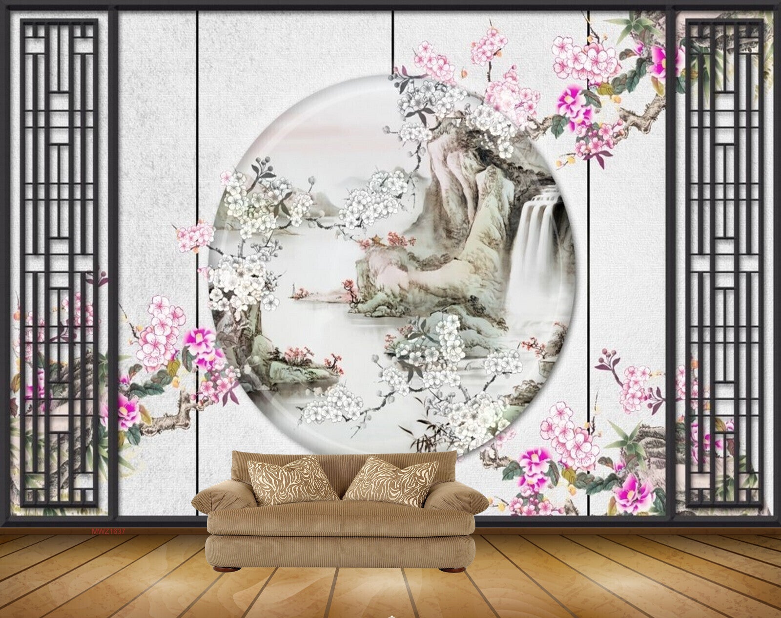 Avikalp MWZ1637 Pink White Flowers Mountains 3D HD Wallpaper