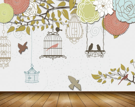 Avikalp MWZ1638 Trees Birds Cage 3D HD Wallpaper