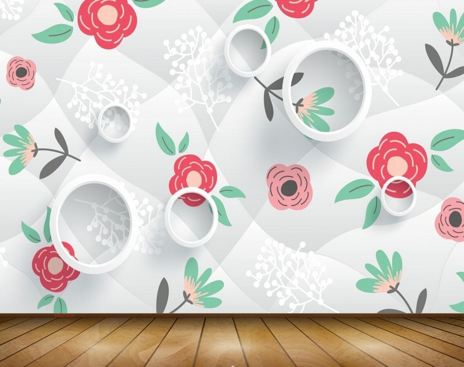 Avikalp MWZ1639 Red Pink Flowers Leaves 3D HD Wallpaper