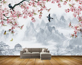 Avikalp MWZ1640 White Pink Flowers Birds Butterflies 3D HD Wallpaper
