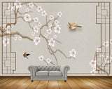 Avikalp MWZ1642 White Flowers Birds Branches HD Wallpaper