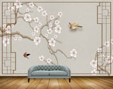 Avikalp MWZ1642 White Flowers Birds Branches 3D HD Wallpaper